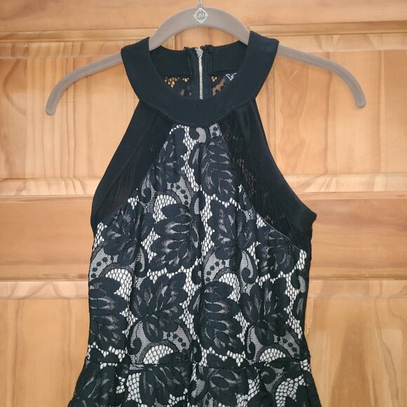 Windsor Black Lace High Neck Layered Mini Dress - Picture 2 of 6